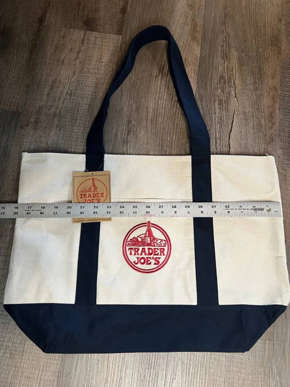 Set of 2 Trader Joe's Navy Blue Canvas Tote & Stand-Up Collapsible Bag (FL1124)